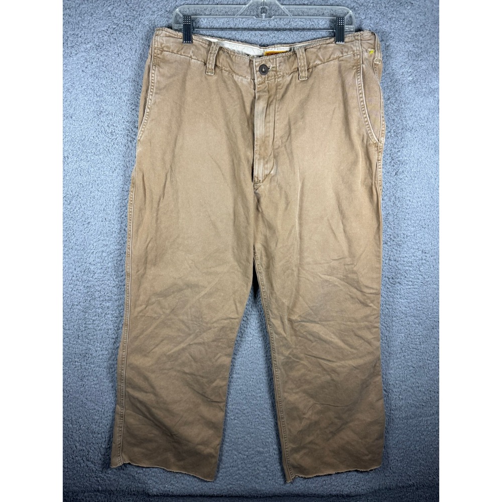 NWT Y2K Abercrombie & Fitch Mens Tan Cotton Twill Workwear Pants Raw Hem Size 34